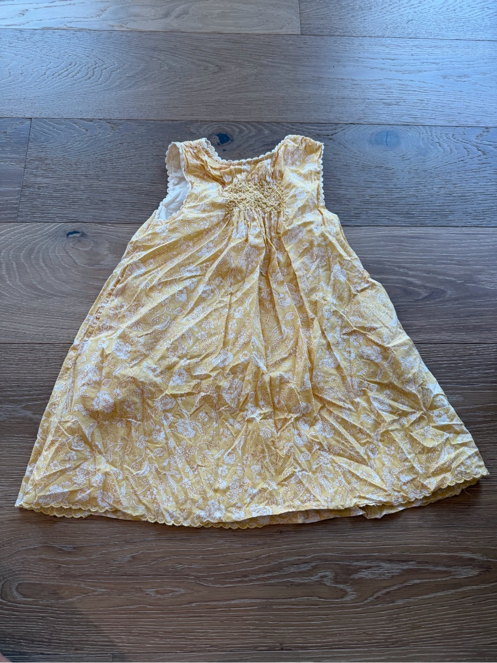 NEXT girls 6-7yrs Yellow Floral Smocked Sleeveless Dress